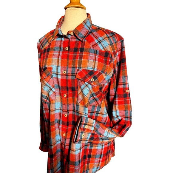 Designed In Italy Blue Plaid Button Up Size 2XL Woman's Flannel western shirt - Picture 13 of 16